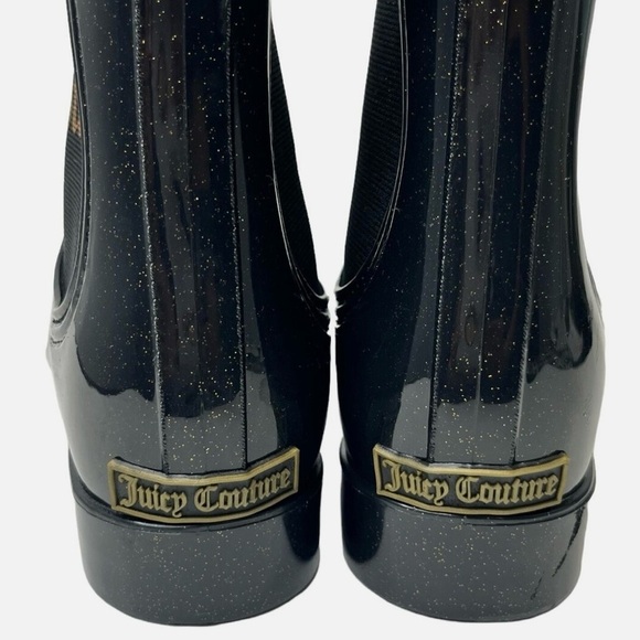 JUICY COUTURE Rori Black With Gold Sparkle Ankle Rain Boots Size 9 NWOB - Picture 4 of 4